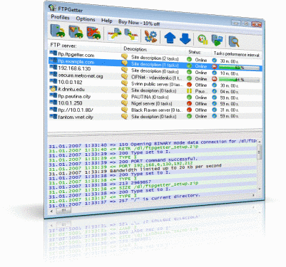 Leistungsstarker FTP-Manager mit eingebautem Planer, extra f&uuml;r die automatische Dateiupload und Download-Aufgaben gestaltet. FTP, FTP over SSL/TLS &ndash; Protokolle unterst&uuml;tzt, Upload oder Download der Dateien und Unterordner, Stapelverarbeitung beim Datei-Upload und Download, verschiedene Proxys unterst&uuml;tzt