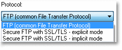 Genutzten Protokoll auswählen – FTP allgemein oder sicherer FTP over SST/TLS