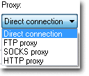 FTPGetter unterstützt vier Verbindungstypen - direkt, durch FTP-, SOCKS- oder http-Proxy