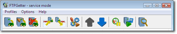 FTPGetter se está ejecutando como un servicio: se ve el texto "modo servicio" en la leyenda de la ventana principal.