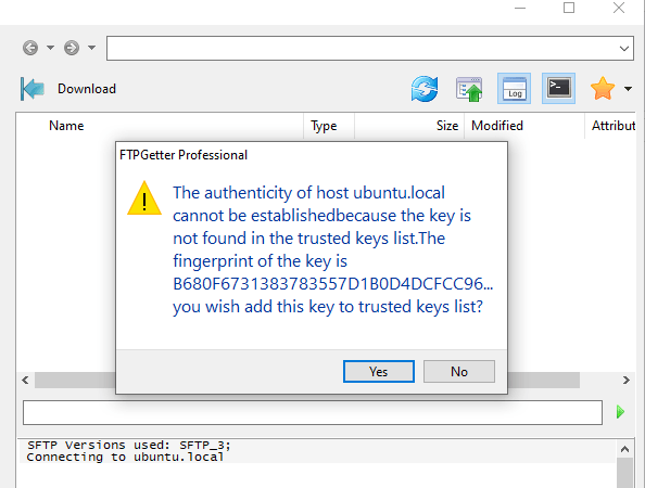 Configuración de conexión al servidor SFTP: clave privada