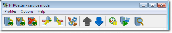 FTPGetter est lancé comme un service – voyez le texte service mode dans la légende de la fenêtre principale