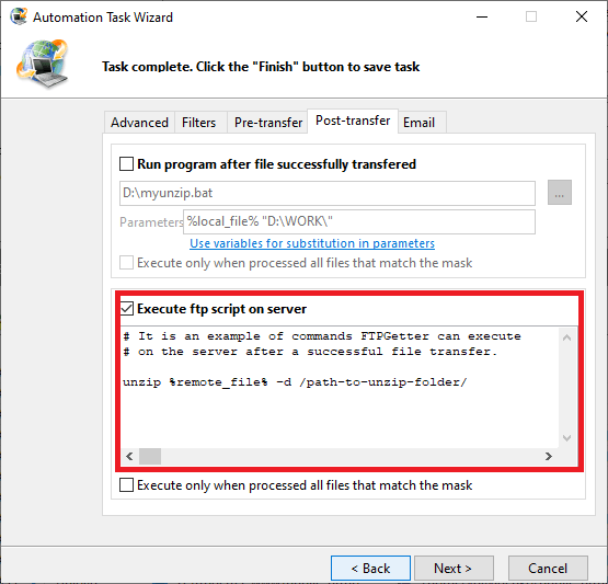 SFTP shell command to unzip file on SFTP server