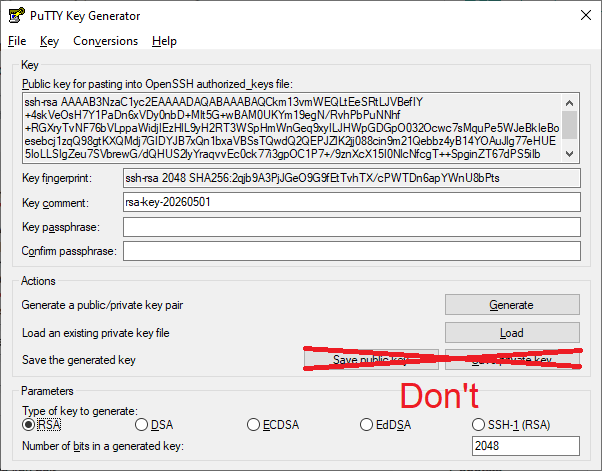 Select ppk key file
