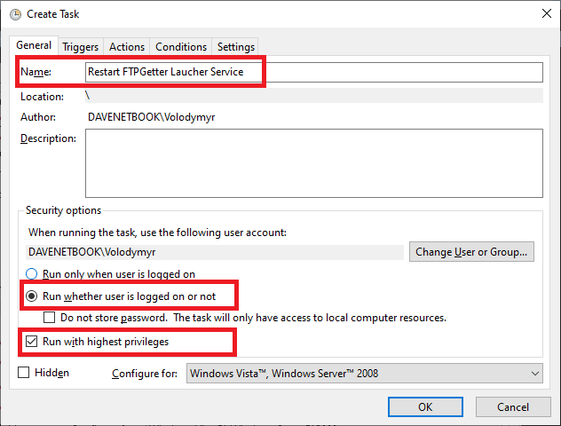 Task Scheduler task to restart service