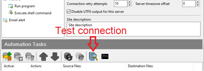 SFTP server connection settings: private key
