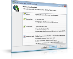 Define ftp upload and download tasks with a visual and user-friendly Task Wizard. Compare files before upload or download by MD5 hash, timastamps, size, define access permissions for files (CHMOD), preserver date and time (MDTM)