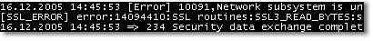 SSL/TLS エラー - ネットワークサブシステムを使用できません